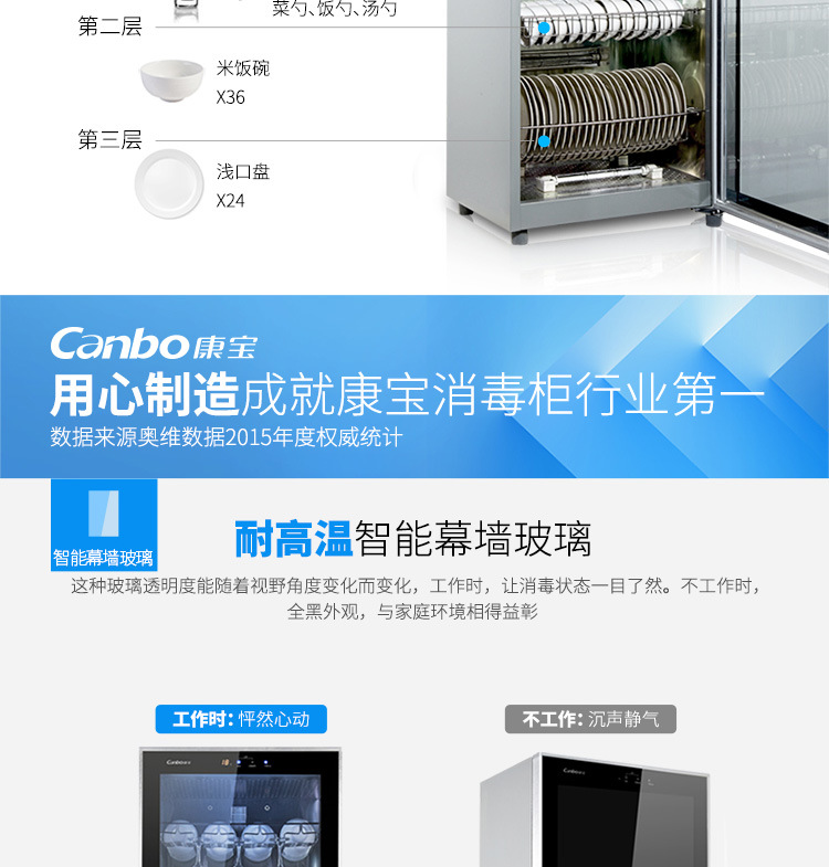 Canbo/康宝 ZTD300K-2U消毒柜立式家用饭店食堂餐具商用消毒碗柜