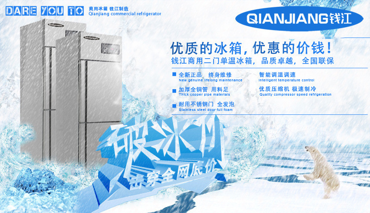 钱江双门家用小型厨房冰柜 商用不锈钢单温冰箱 节能立式冷柜批
