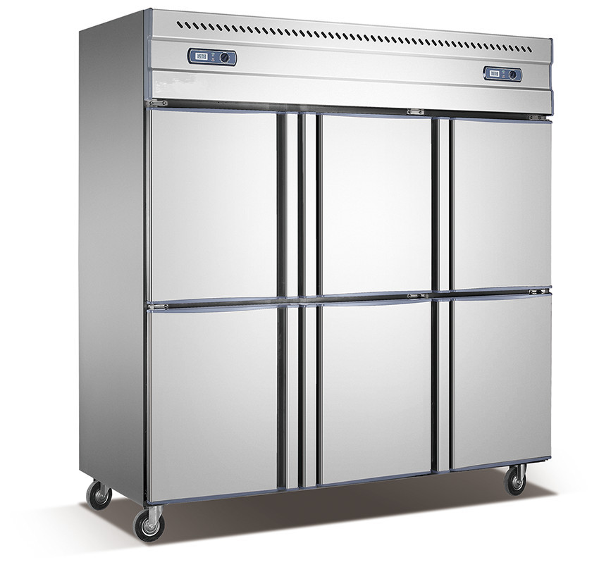 1600L六门双温风冷冷柜商用快速厨房保险立式不锈钢冰柜