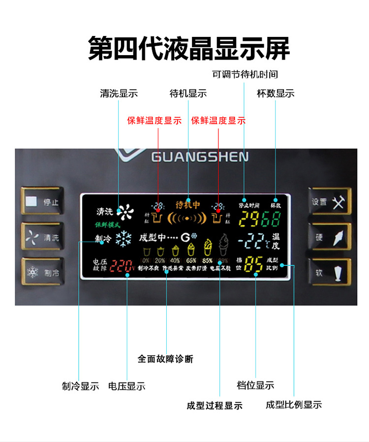 广绅冰淇淋机 全不锈甜筒机 商用冰激凌机 高膨化保鲜预冷功能