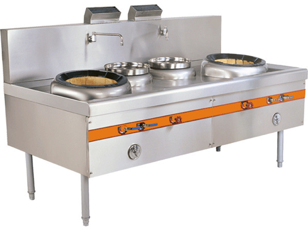 厂家供应加厚燃气餐饮厨房设备厨房工程不锈钢厨具双头双尾小炒炉