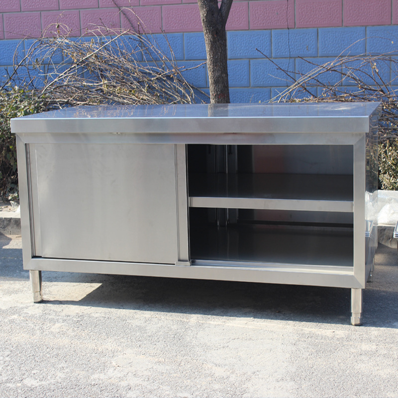 不锈钢拉门工作台桌组装式厨房操作台 双层三层可定制 打荷打包台