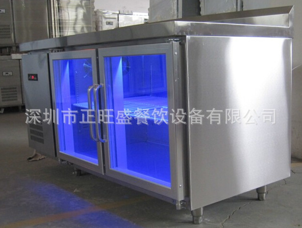 新品两门蓝光玻璃门冷藏工作台保鲜卧式冰箱奶茶店设备冰柜 热卖