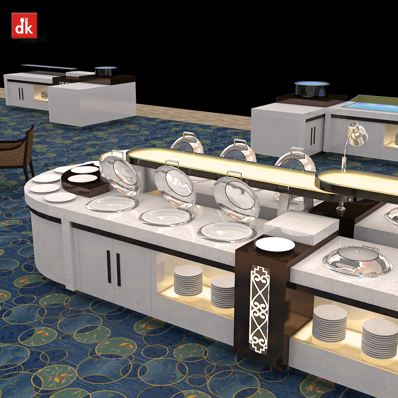 自助餐厅布菲台、餐厨设备整合、设计定制海鲜冰槽