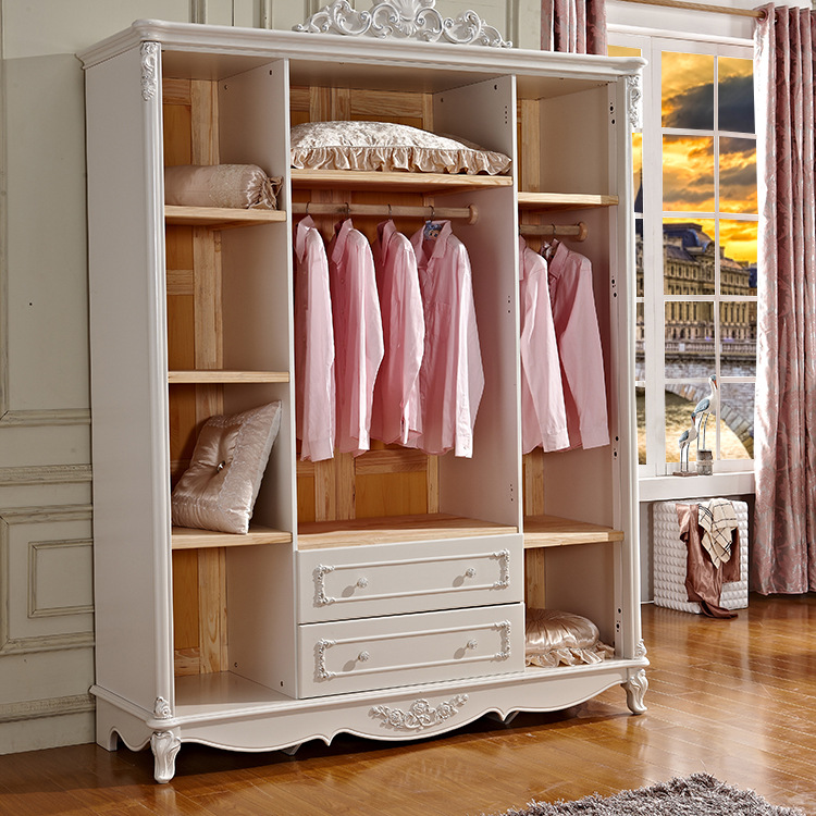 卧室家具实木衣柜 整体组合四门大储物衣橱 组装白色欧式衣柜特价